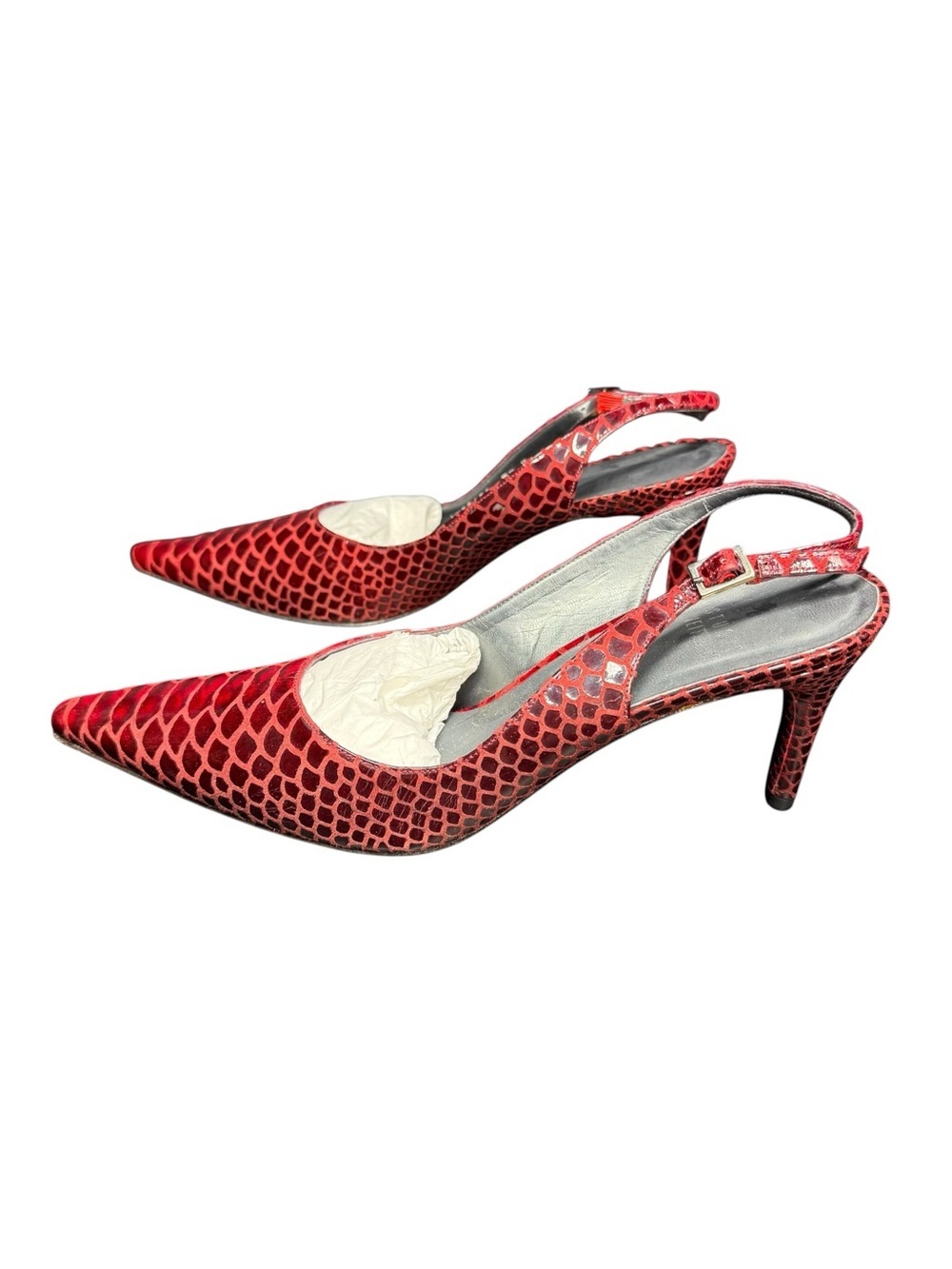 Stuart Weitzman Vintage Red Snakeskin Ankle Strap Pointed Pumps Heels Size 7.5